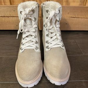 DOLCE VITA Faux Sherling Cream Lace Up Bootie